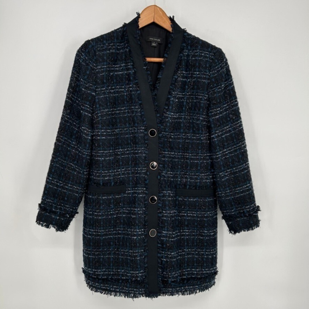 Ann Taylor Black and Blue Textured Blazer Size 4
